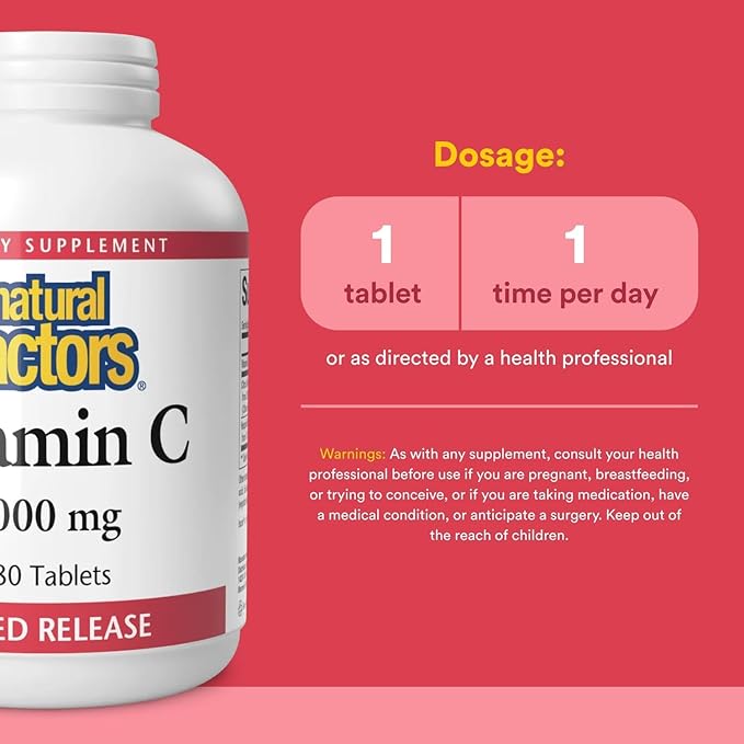 Natural Factors Vitamin C 1000 mg Time Release, Antioxidant Support for Immune and Bone Health, 180 Tablets
