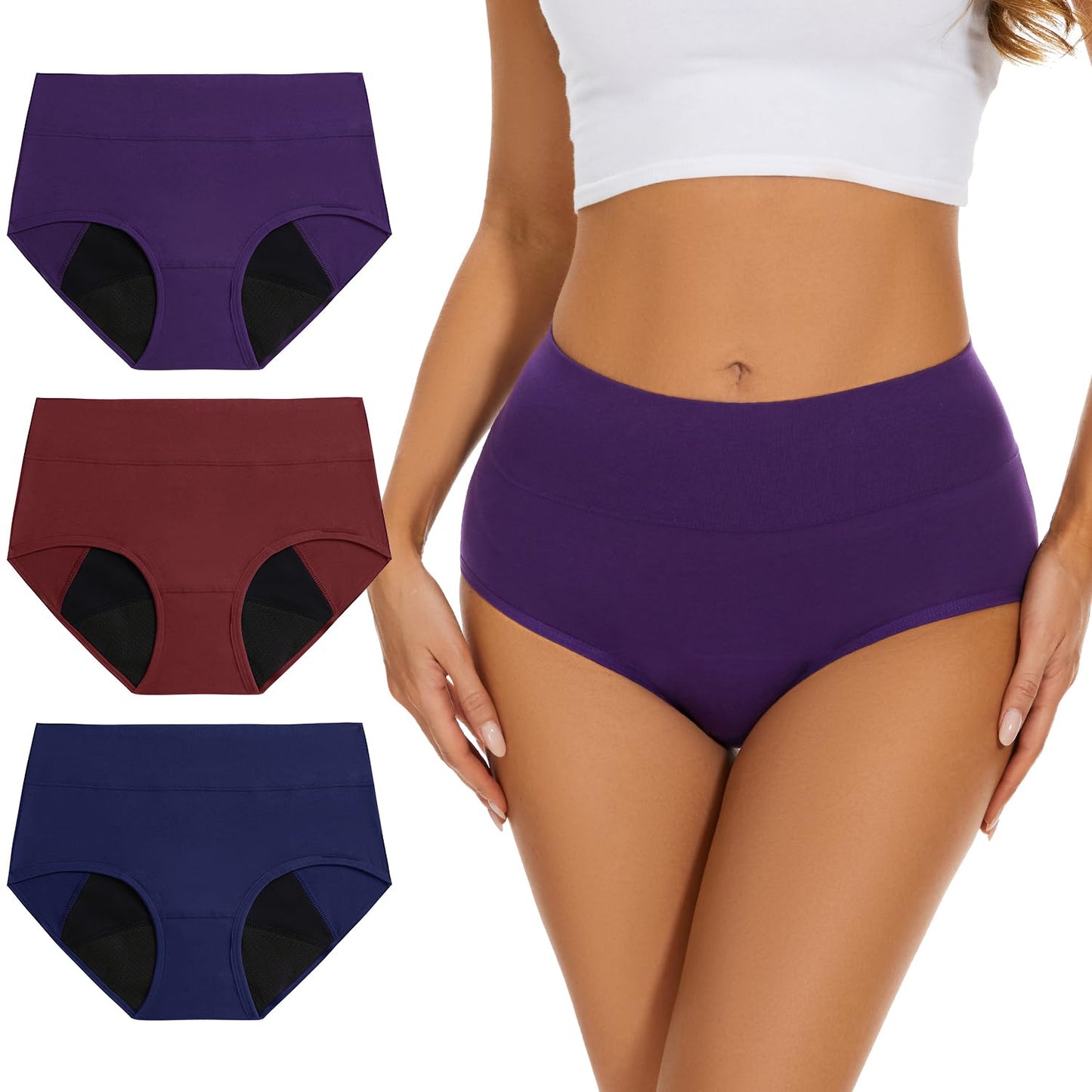 Allbase Incontinence Underwear for Women High Absorbency Period Panties Ladies Leakproof Protective Menstrual Postpartum Bladder Control Washable Cotton Briefs Multipack Plus Size