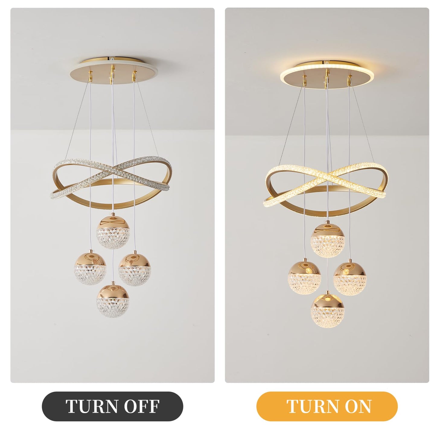 BCGMYLN Modern Gold LED Chandelier, Dimmable Pendant Light for Dining Room, Adjustable, Aluminum, Model WY-PL LIGHT