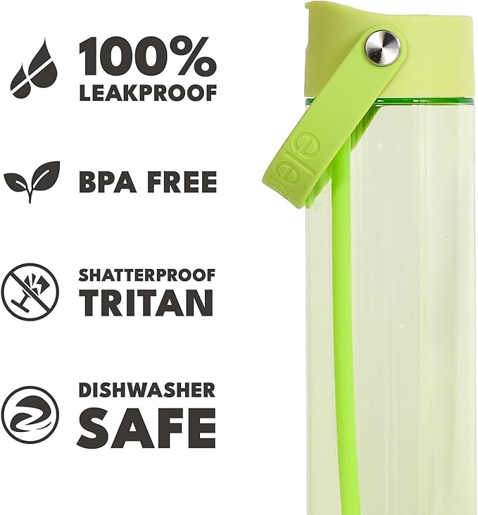 Elemental Splash Water Bottles - BPA-Free Tritan Plastic Reusable Water Bottle with Strap - Ideal for Gym and Sports Leak Proof when Spout is Closed - Key Lime & Orange - 26oz (2 Pack)