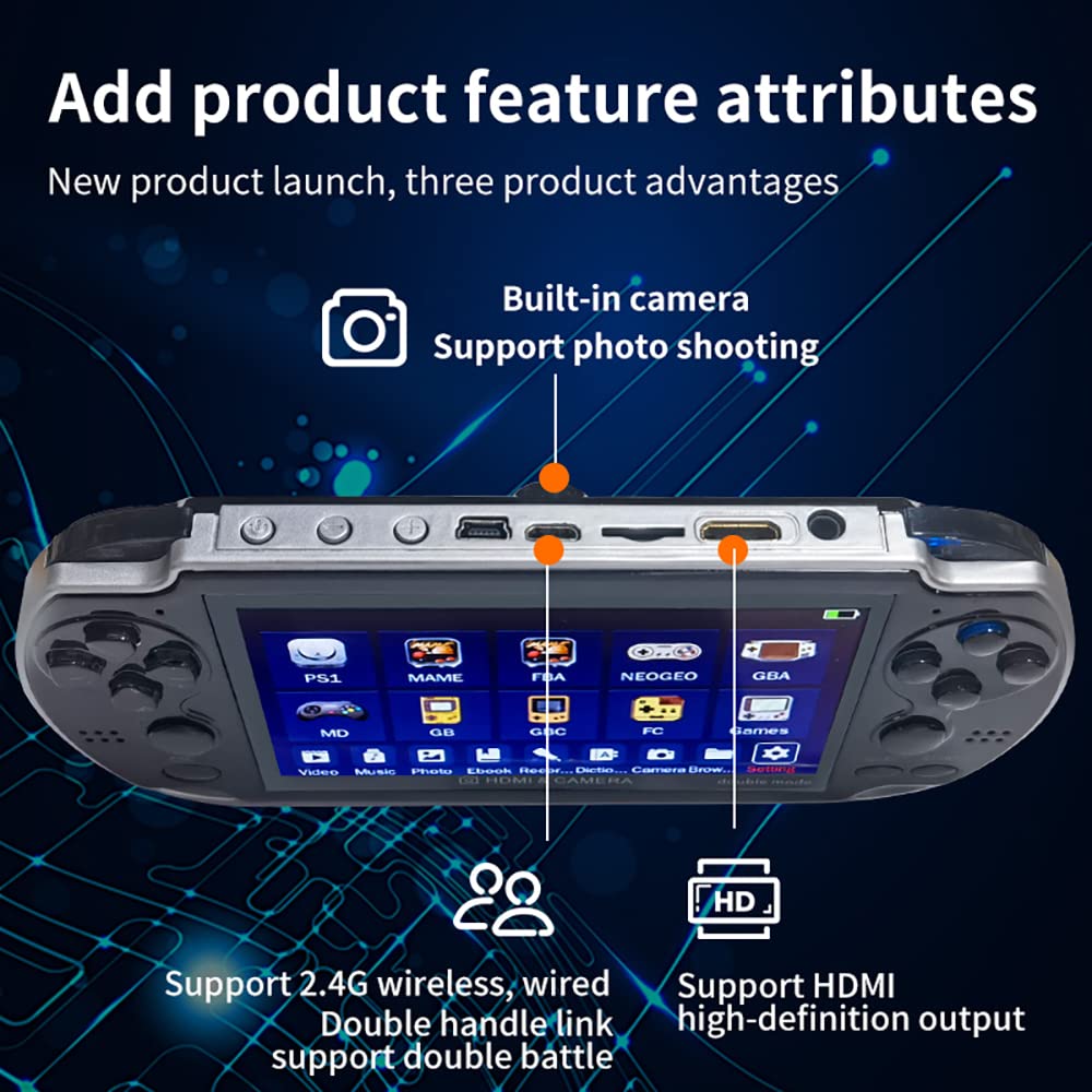 DREAMHAX X7 Plus Handheld Game Console , Preload 10000 Games Portable Video Games Support HDMI Output & Double Player Classic Arcade Retro Game Player (4.3" Screen Black)