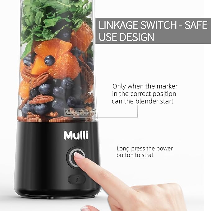 Mulli Portable Blender,USB Rechargeable Personal Mixer for Smoothie and Shakes, Mini Blender with Six Blades for Baby Food,Travel,Gym(Update)