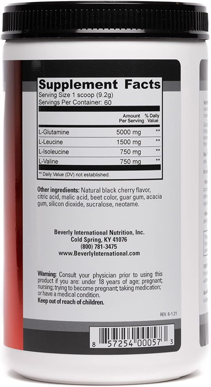 Beverly International Glutamine Select, 60 Servings. Clinically Dosed L-Glutamine and Amino Acid Formula for Lean Muscle and Recovery. Sugar-Free Powder. BCAA’s.