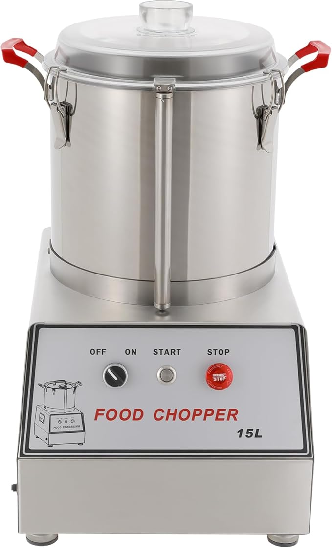 1400W Commercial Food Processor, 15L Stainless Steel Electric Food Chopper Machine, 1400RPM Grinder with Safety Lock & Clear Lid