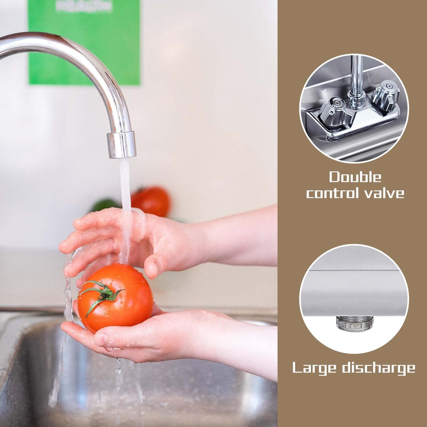 HALLY Stainless Steel Sink for Washing with Faucet, NSF Commercial Wall Mount Hand Basin for Restaurant, Kitchen and Home, 17 x 15 Inches