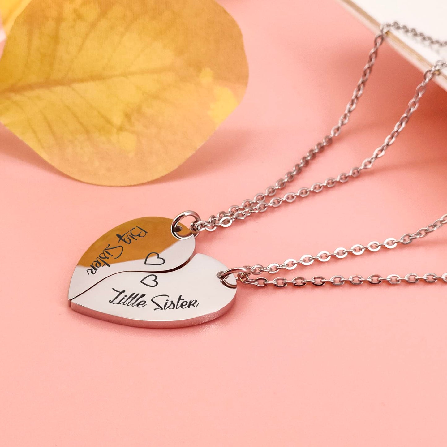 HOFOYA Sisters Necklace 2 Piece Best Friends Pendant for 2 Split Heart Matching Necklaces Set of 2 Jewelry Gifts for 2 Sisters.