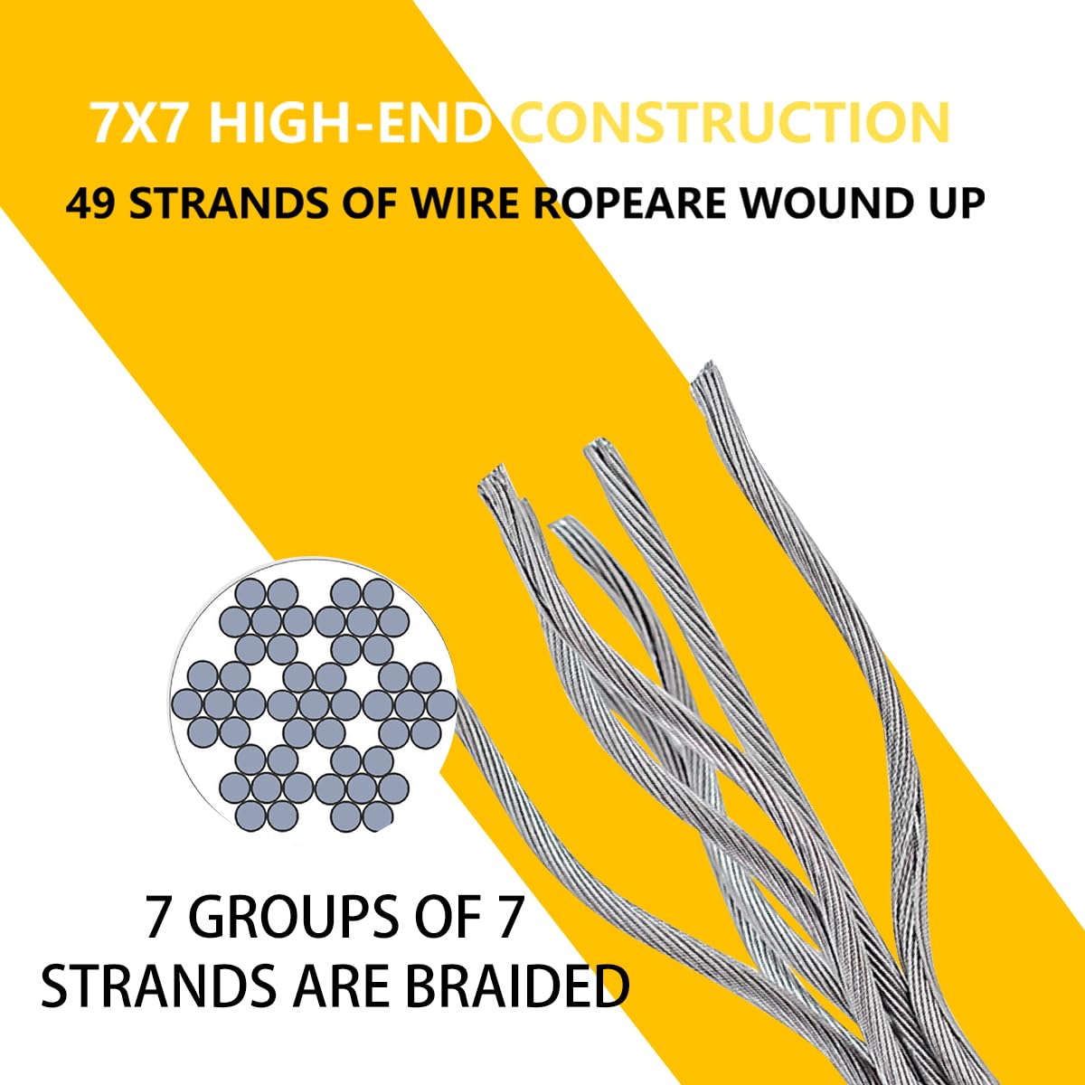 500FT 1/8" T316 Stainless Steel Cable with Cutter, 7x7 Strands Aircraft Wire Rope for Deck Railing, Stair Handrail, Porch Fence, High Strength for Indoor and Outdoor Use