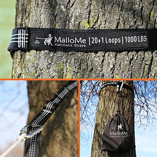 MalloMe XL Hammock Straps for Trees - Hammock Tree Straps Set 2000+ LBS Heavy Duty 40 Loops & 100% No Stretch Suspension S...