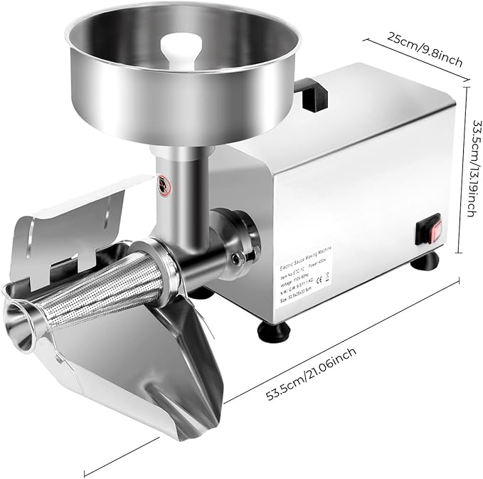 Electric Tomato Strainer, 450W Commercial Tomato Sauce Jam Maker with Handle & Adjustable Trough 304 Stainless Steel Food Press Sauce Maker Food Strainer for Tomatoes Strawberry Blueberry Sauces Etc