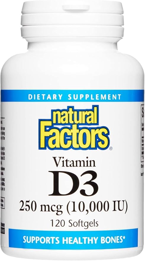 Natural Factors Vitamin D3 10000 IU (250 mcg), Supports Strong Bones, Muscles and Immune Function, 120 Softgels