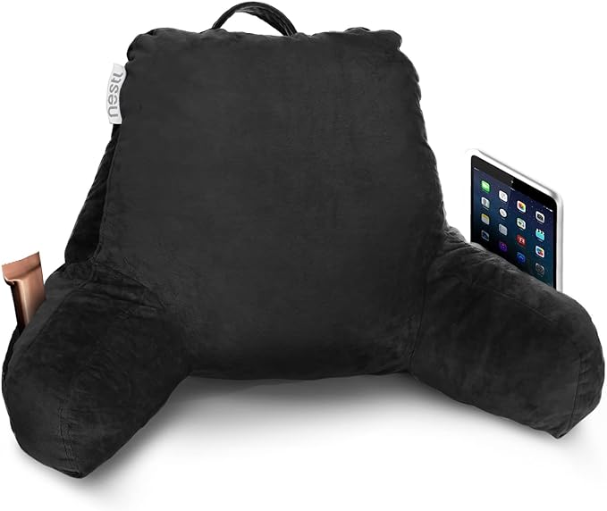 Nestl Reading Pillow for Kids, Small Bed Pillow, Back Pillow for Sitting in Bed, Memory Foam Chair Pillow, Reading & Bed Rest Pillows, Black Back Pillow for Bed, Arm Pillow with Pockets