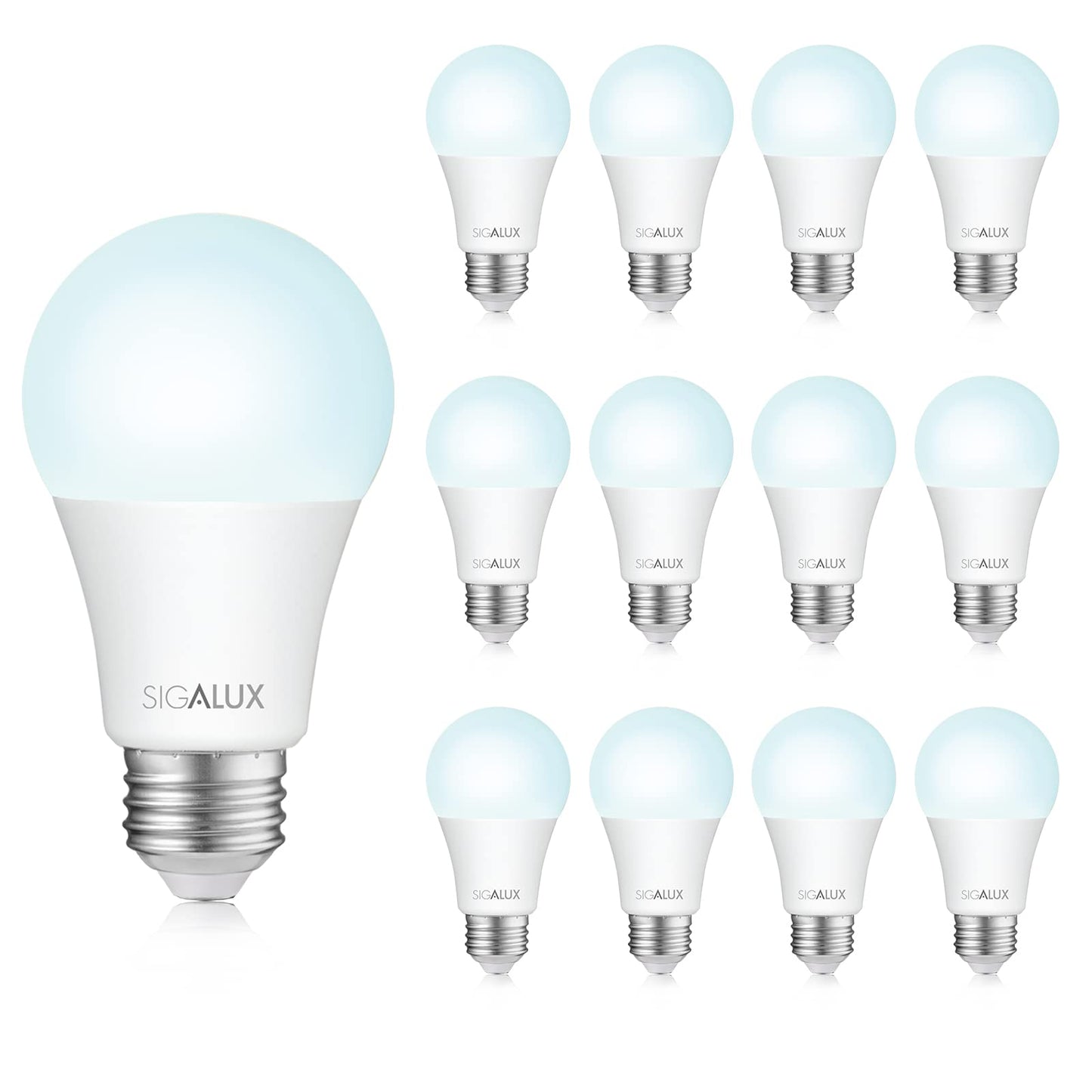 Sigalux A19 Led Light Bulbs, 100W Equivalent, Daylight 5000K, 13W Energy Efficient, E26 Base, 1500Lm, 12 Pack,