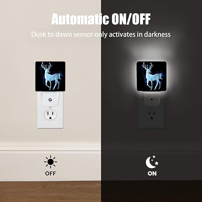 Blue Deer Night Light, Northern Lights Night Lights Plug into Wall Decor for Bedroom, Bathroom, Hallway, Kitchen, Dusk to Dawn Sensor Nightlights for Women Men Room Gifts