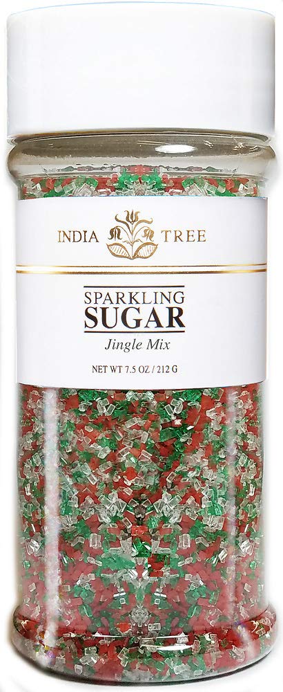 India Tree, Jingle Mix Sparkling Sugar, Large Jar | Shimmery Sugar Sprinkles for Baking & Decorating | 7.5 Oz Jar (Pack of 1)