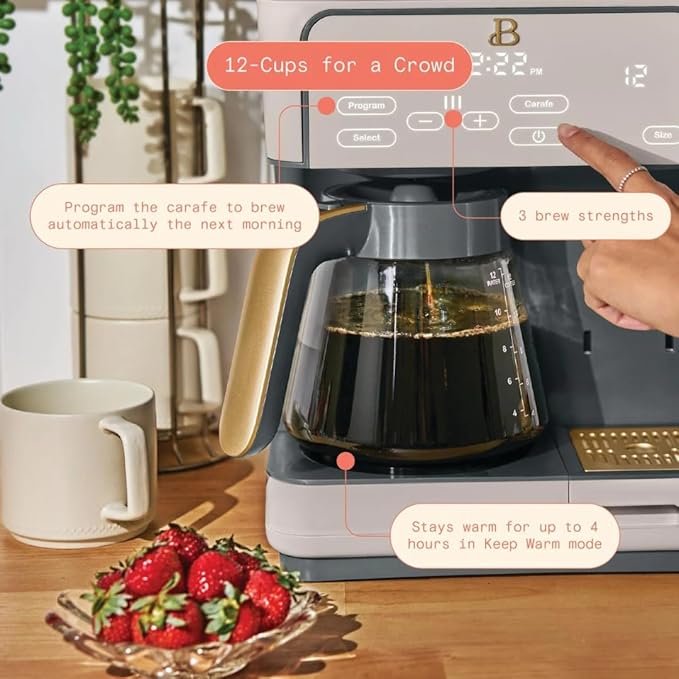 Beautiful Multi-Brew 12-Cup Programmable Coffee Maker with Touch Display by Drew Barrymore (Porcini)