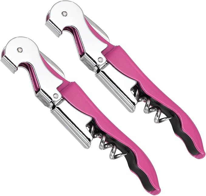 uxcell 2 Pcs 4.8" Stainless Steel Wine Opener, Waiter Corkscrew Professional Wine Key Bottle Opener with Double Hinged Foil Cutter for Bar Servers Waiter Bartender and Home, Pink