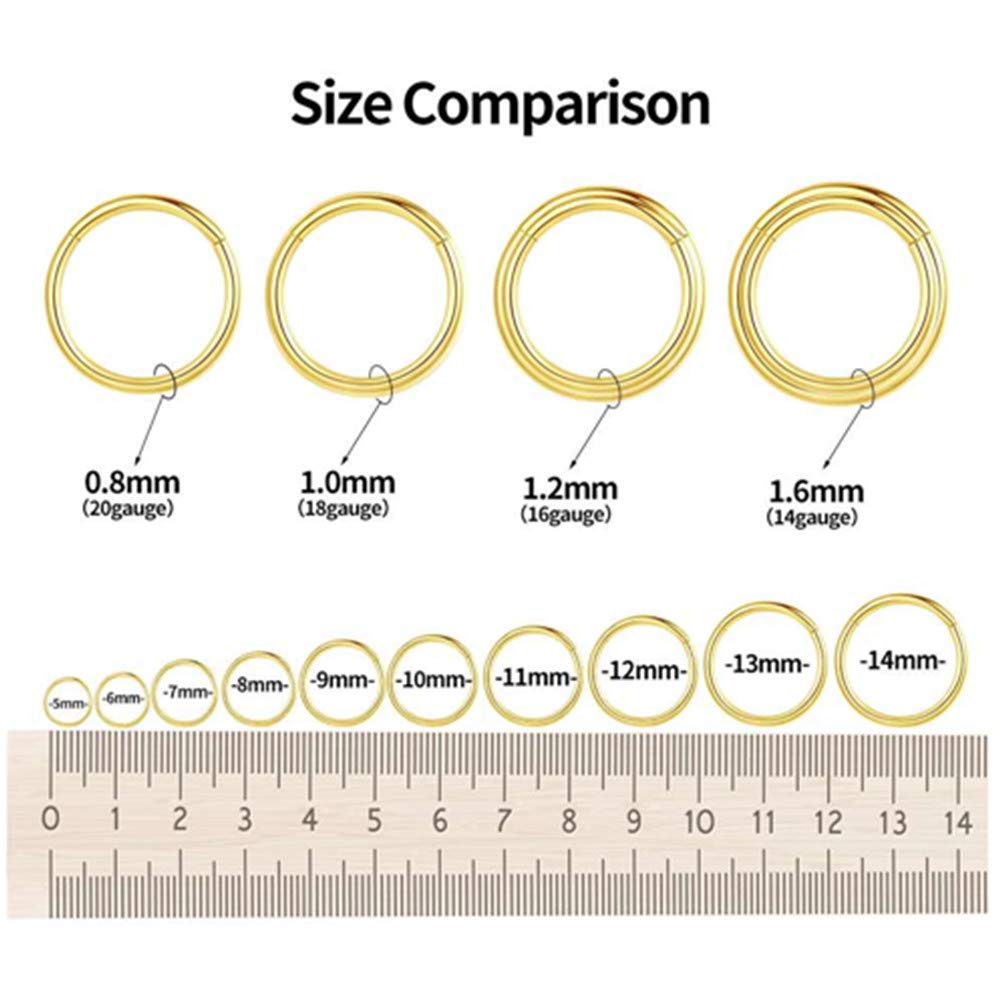 FOLLOWMOON 7mm Septum Ring Gold Nose Rings Hoop 14 Gauge Nose Hoop Helix Daith Tragus Earrings Hinged Segment Septum Clicker Lip