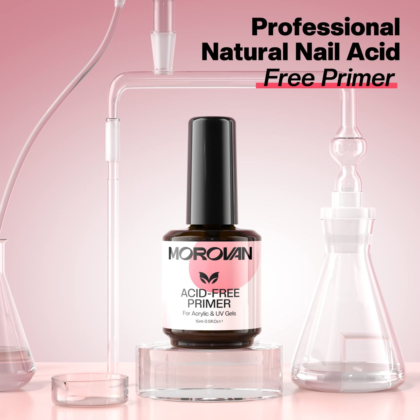 Morovan Acid Free Nail Primer - Professional Nail Primer for Acrylic and Gel Nail Polish No Lift Prep Bond 0.5 oz No Burn Fast A