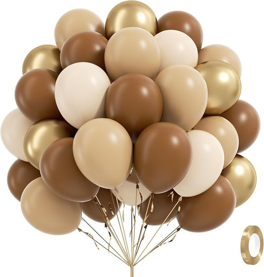 60pcs Brown Balloons 12inch with Light Brown Tan Sand White Metallic Gold Balloons for Boho Neutral Baby Shower Birthday P...