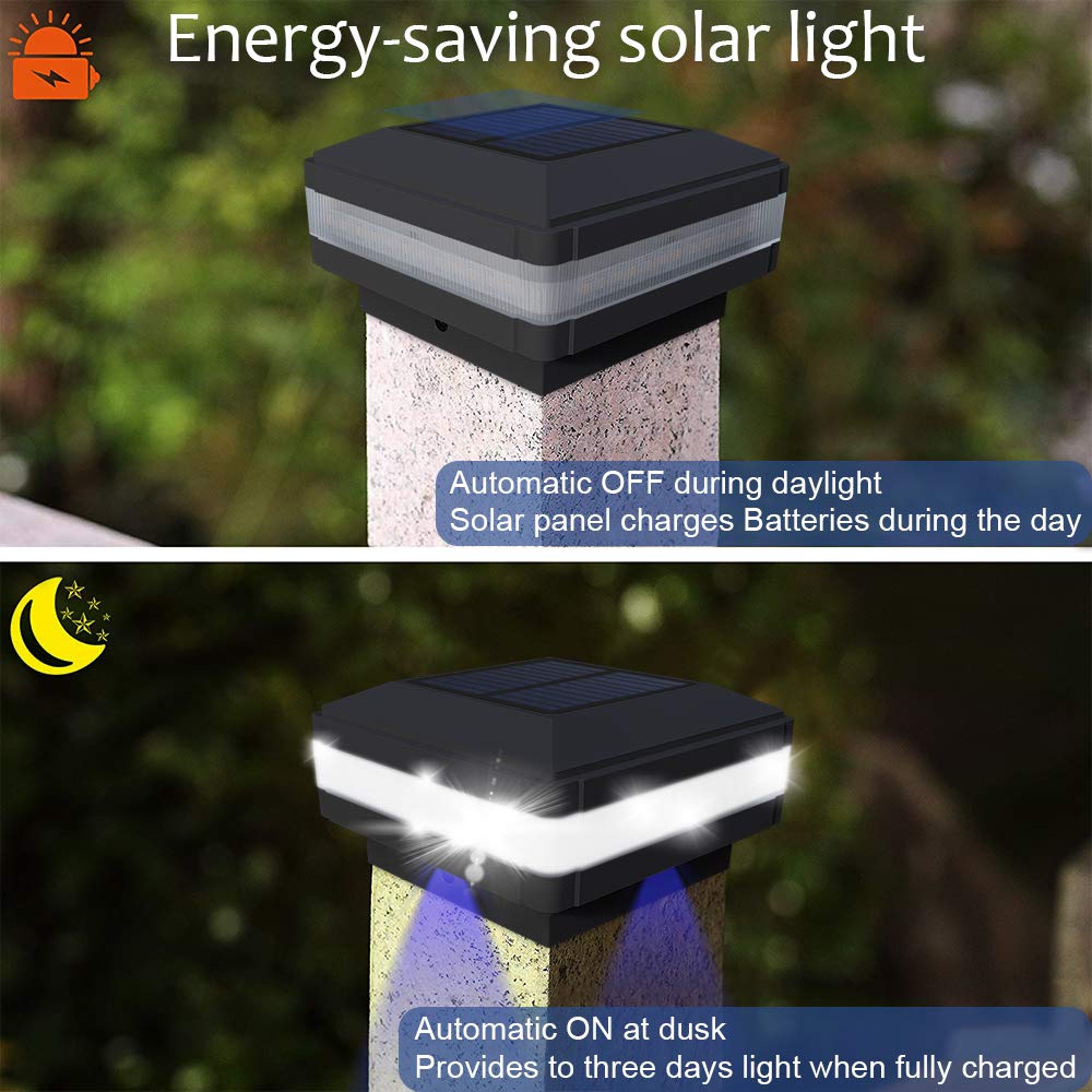 Fvtled Solar Post Cap Lights, 6000K Cool White, Fits 4X4-6X6 Posts, Black, 4 Pack, Durable Abs For Outdoor Patio Garden Decoration