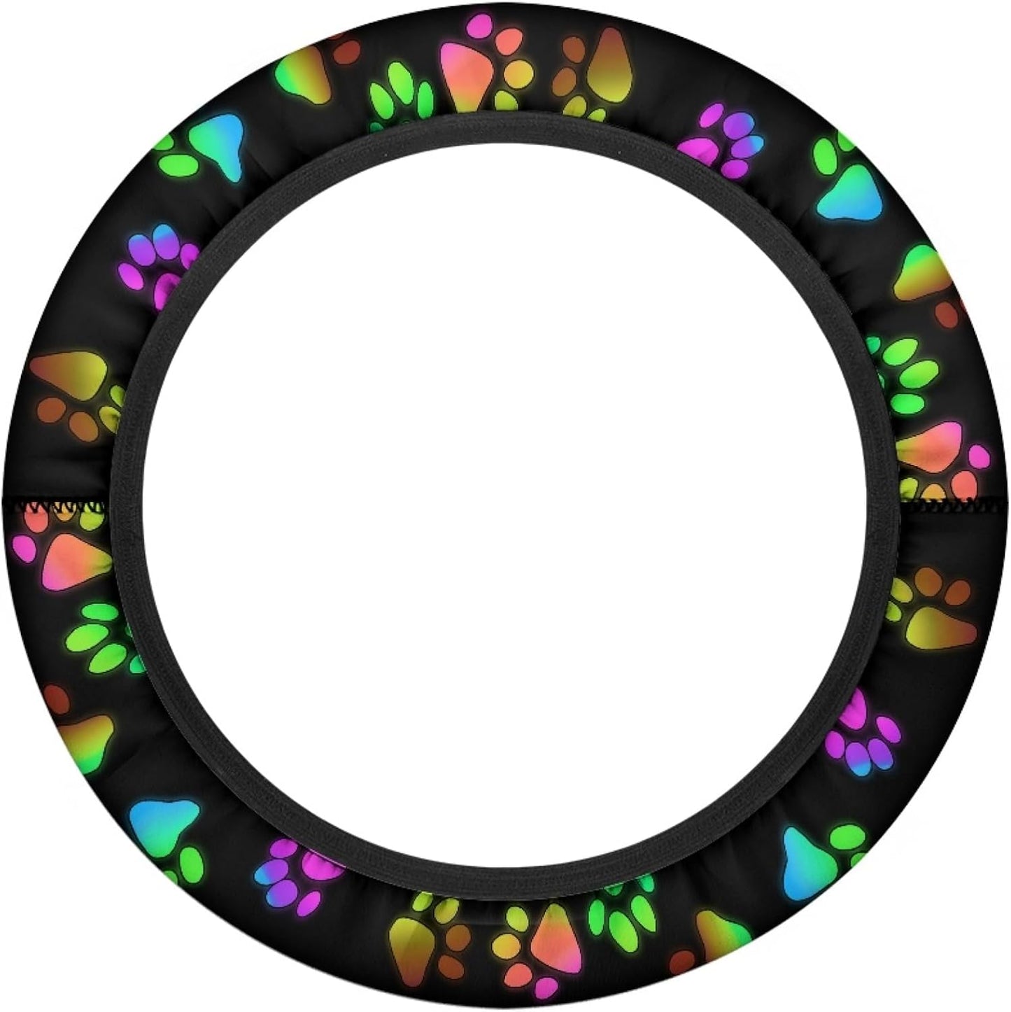 Dog Paw Print Golf Cart Steering Wheel Cover Universal Fit 13-14 Inch Polyester