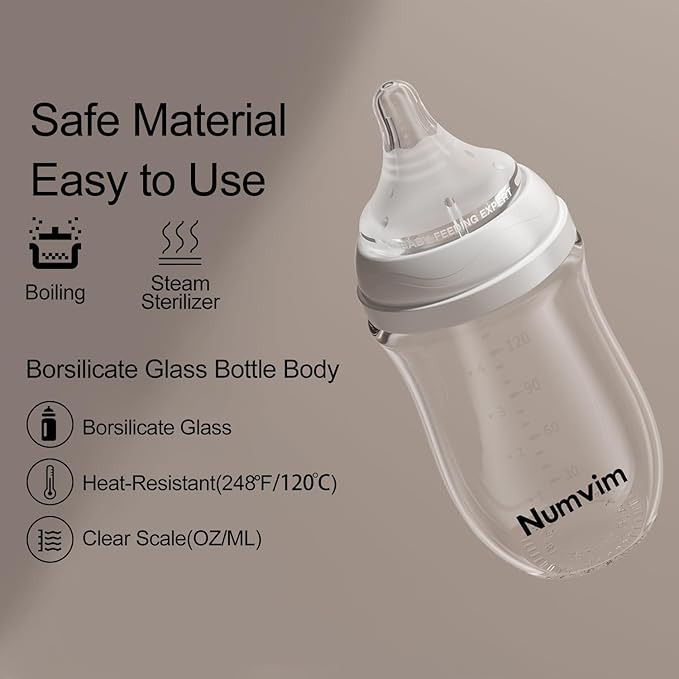 Natural Glass Baby Bottles with Gentle & Extra Slow Flow Nipples, Newborn Breastfeeding Bottle, Anti-Colic, Includes 1pcs SS Nipples(0 Month+) 2pcs S Nipples(1m+),3 Packs (White 3 Oz + 5 Ounce)