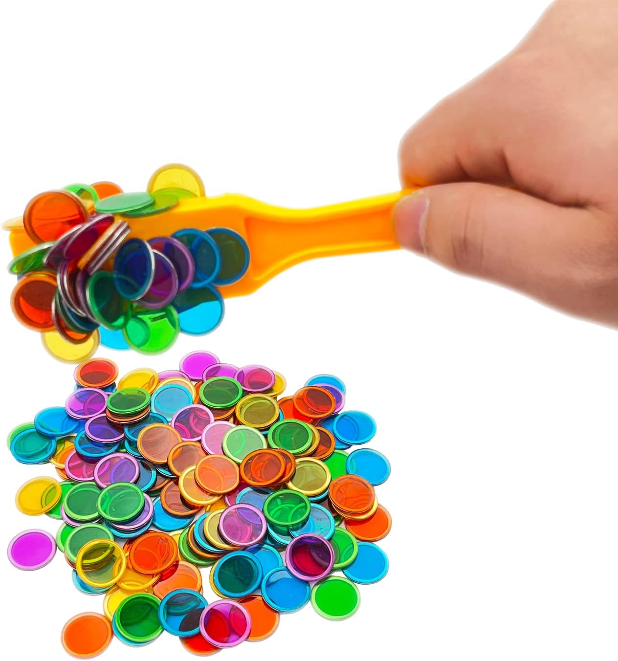 Magnetic Bingo Wand, 5-Pack & 500 Metal Chips, 5 Colors - Large Group Game, Family Night, Sensory Activity, Educational Science Tool
