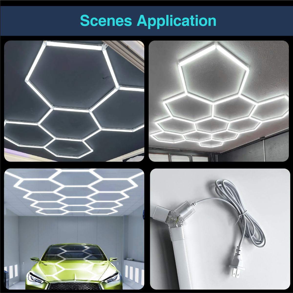 Hexagon Led Lights Power Cord Connectors 1.5M 5Ft Hex Lighting 10A 2 Pin Power Cable For Cezelux Hexagon Garage Light Fixture Connector Accessory Replacement/Spare For Honeycomb Lighting Systems