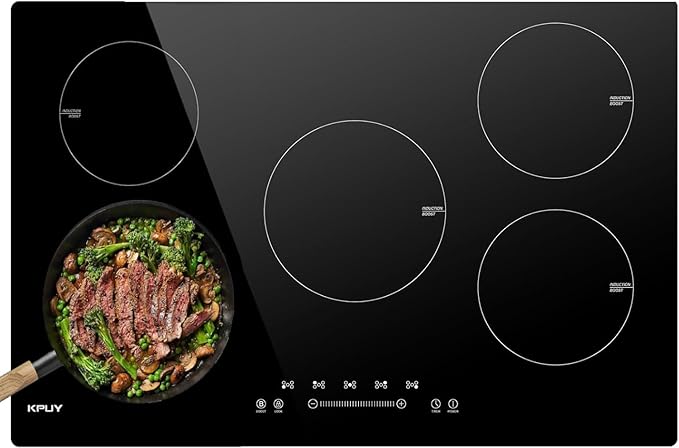 KPUY Induction Cooktop 30 Inch with 5 Burner, Electric Burner 220-240V, 7400W Electric cooktop with 9 Power Levels, Child Safety Lock & Timer, 30'' Induction Cooktop Hard Wire(No Plug)