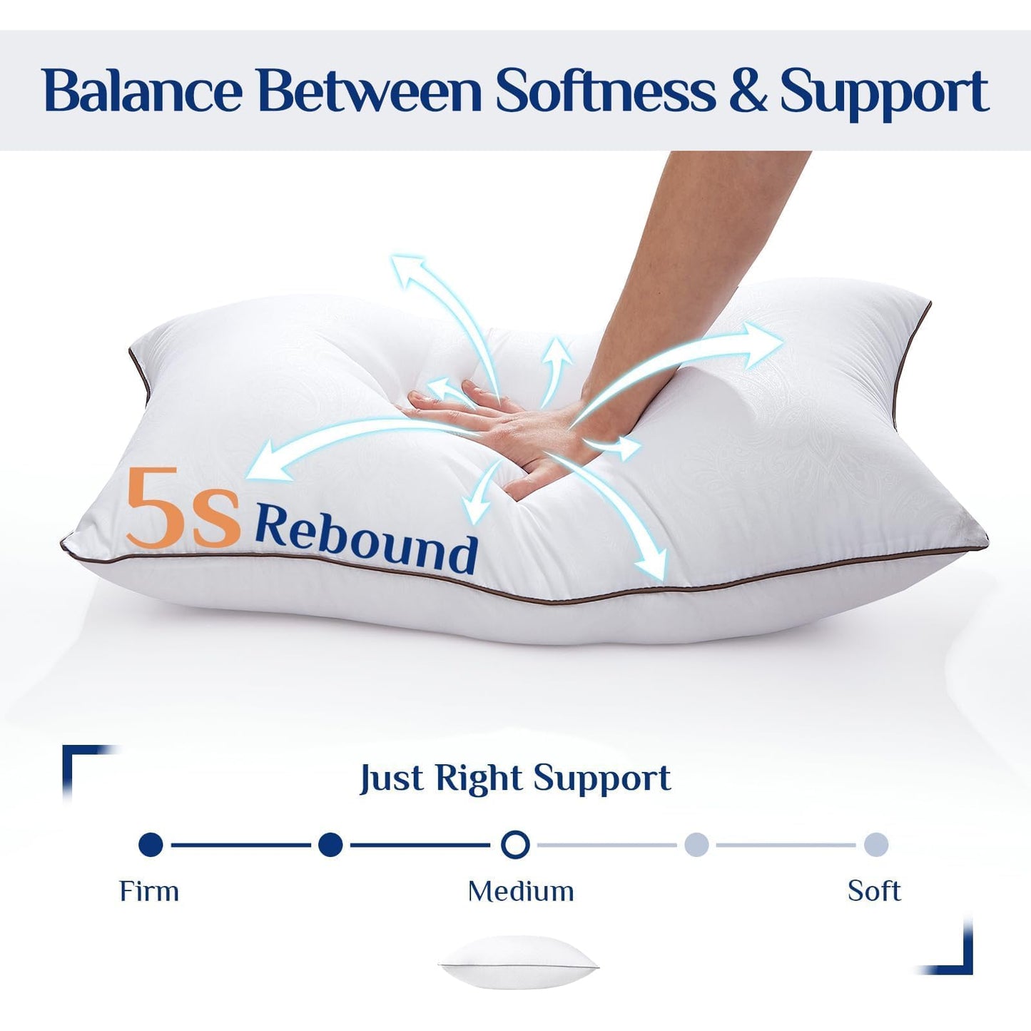 JOLLYVOGUE Standard Pillows Set of 2, Cooling and Supportive Pillows Full Size Set of 2 for Side and Back Sleepers, Down Alternative Hotel Collection Sleeping Pillow