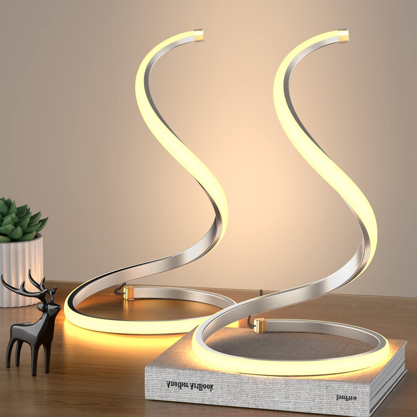 Nuür Silver Table Lamps Set Of 2, Stepless Dimmable Metal Nightstand Lamps For Bedroom & Living Room