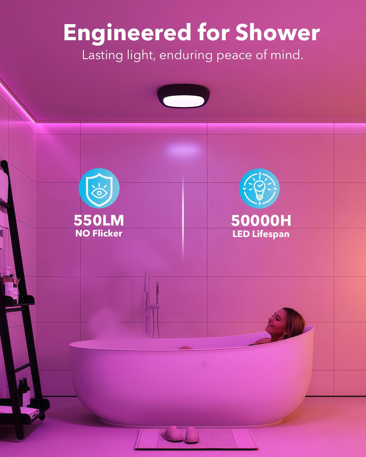 Motion Sensor Rechargeable Ceiling Light With Remote  550Lm 12000Mah Wireless Shower Lights For Inside Shower Battery Operated Rgb Closet Light Sensored Led Overhead Lighting No Wiring For Garage
