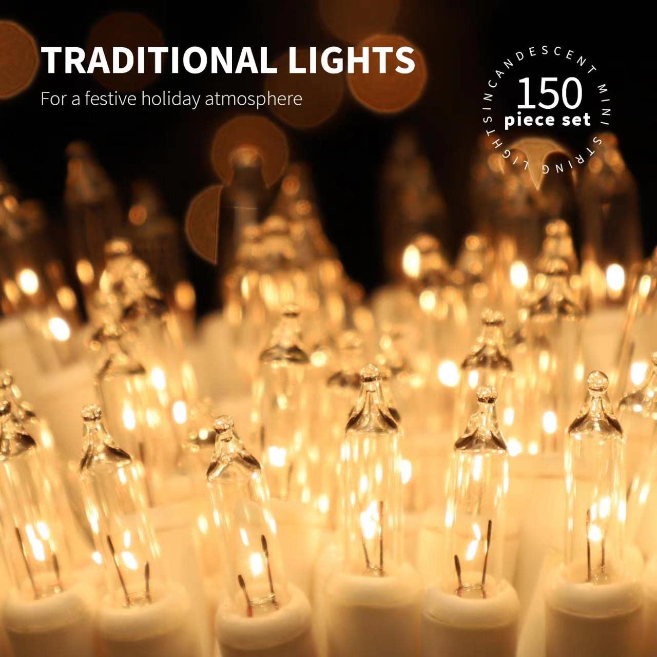 JUSTPRO Mini String Lights 150 Count Waterproof Warm White 9.72m UL Certified White Wire Clear Model HP-150-3/SB