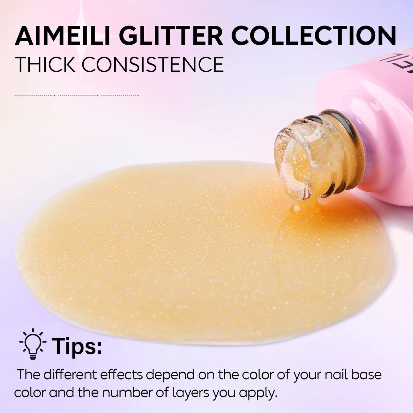 AIMEILI Hema Free Gel Nail Polish Soak Off U V Yellow Glitter Gel Polish for Nail Art DIY at Home -566 10ml