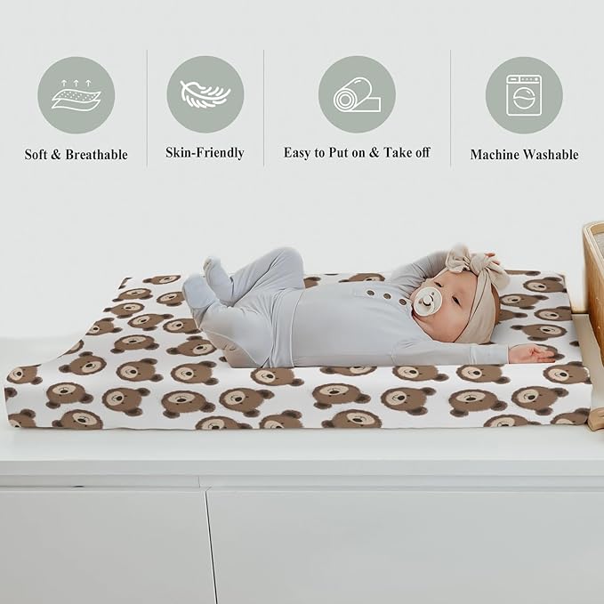 Neutral Boho Bears Changing Pad Covers for Baby Girls Boys Cute Brown Bear Fitted Change Table Covers Mats Watercolor Bears Soft Nursery Diaper Change Table Sheets for 32''×16'' Contoured Pad