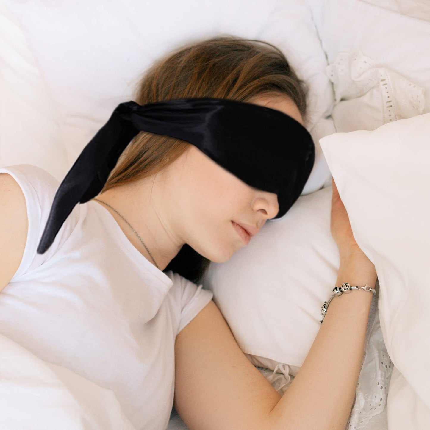 2Pcs Satin Eye Mask Sleep Mask, Adjustable Blindfold Soft Satin Eye Covers Valentine's Day Gift for Travel, Nap, Meditation,157cm/62inch (Black+Pink)