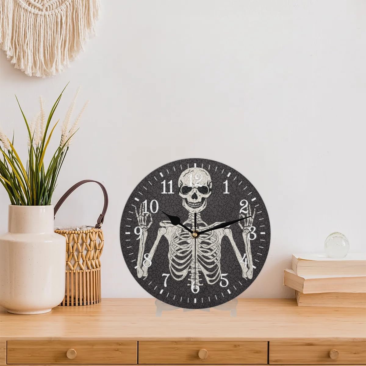 Wall Clock Without Ticking Sound - 25cm Silent Round Clocks Battery Operated Modern Decorative Style Easy to Read for Living Room/Kitchen/Bedrooms/Office/Home Decor/Hallway （Skull）