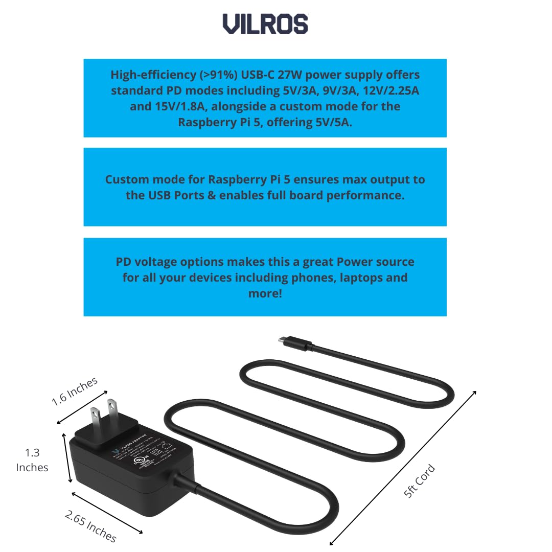 Vilros Raspberry Pi 5 Starter Kit MAX - Turbo Cooled Aluminum - (128GB Edition) - (8GB RAM)