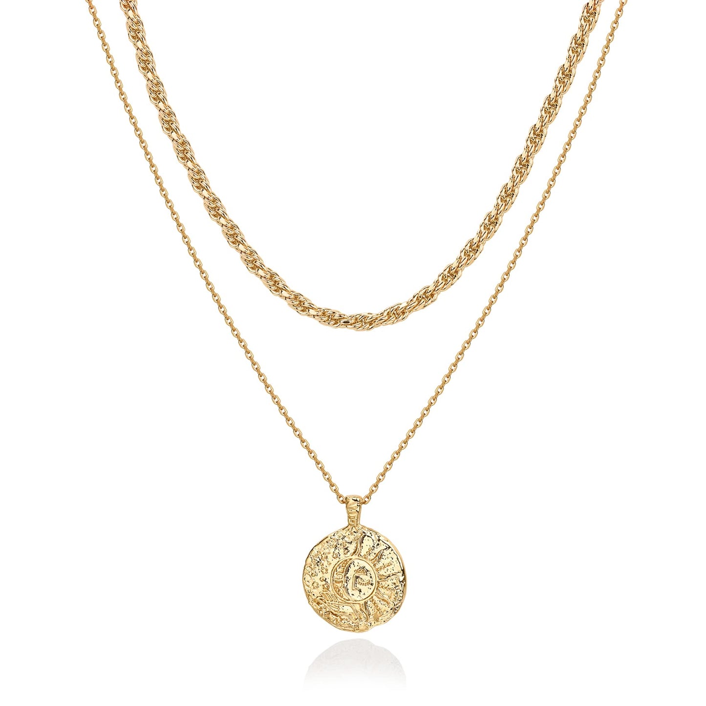 PAVOI 14K Gold Plated Layered Moon Pendant Necklace | Layering Necklaces for Women | Dainty Minimalist Design Pendant (Moon, Yel