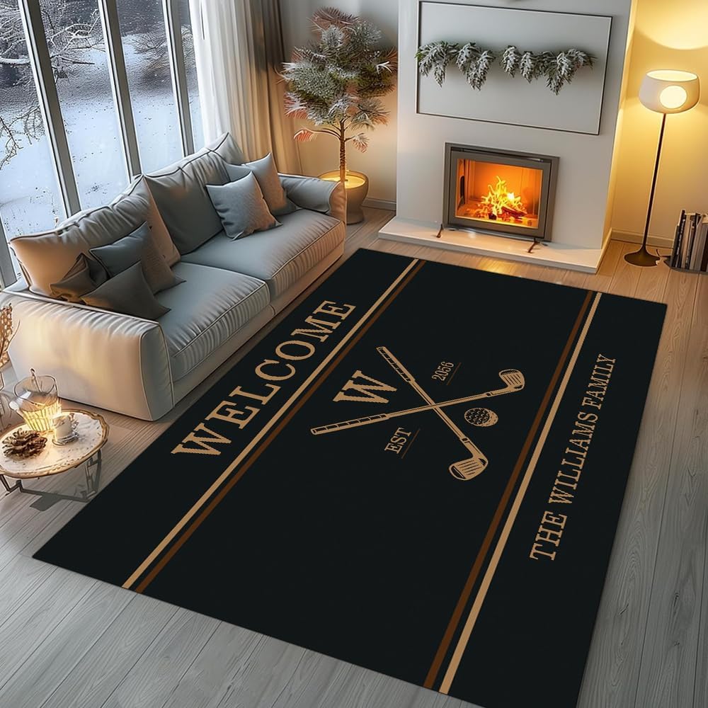 ENCYCOM Personalized Golf Area Rug - Custom Welcome Floor Mat with Family Name, Non Slip Outdoor Entry Rug for Porch, Garage, or Home Decor, Nice Gift for Golf Lover (Golf Rug 05)