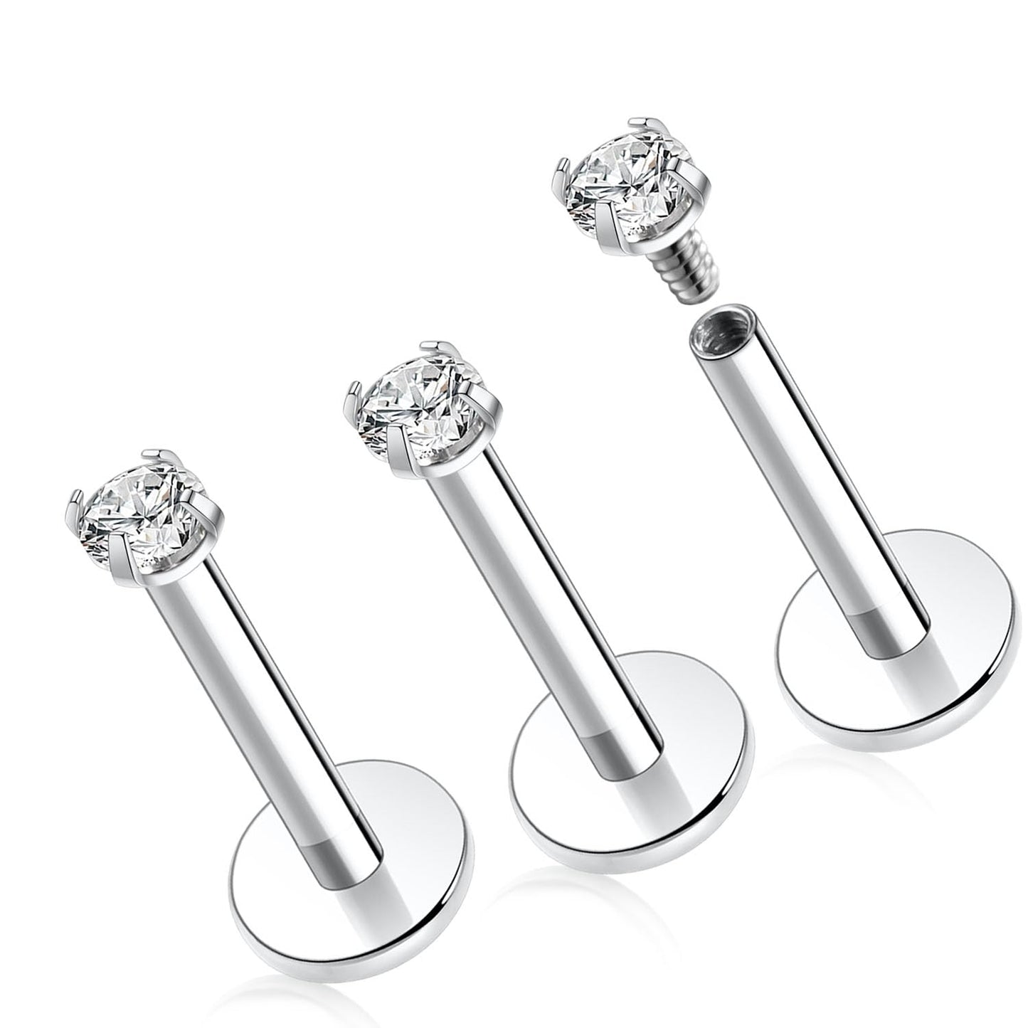 GAGABODY G23 Titanium 16G 2mm CZ Internally Threaded Labret Helix Cartilage Tragus Monroe Lip Studs Earring Piercing 6mm Labret
