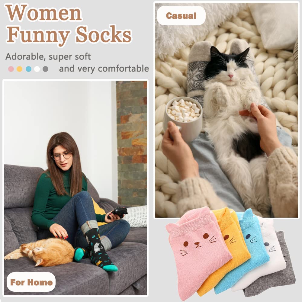 Ginmewrae Cat Socks Womens Fun Cute Animals Novelty Casual Socks Funny Birthday Christmas Gifts for Cat Lovers