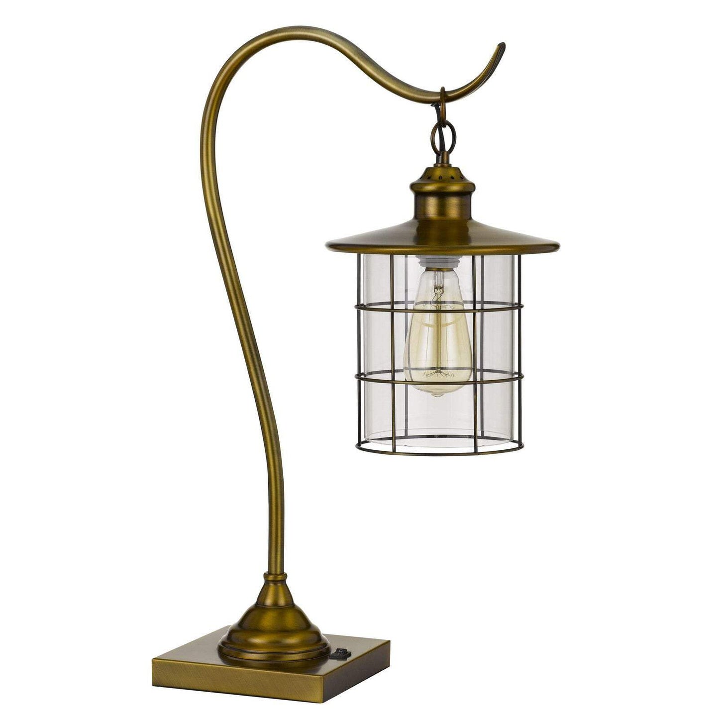 HomeRoots Metal Desk Table Lamp with Antiqued Brass Drum Shade, Model 524696, 25 in. Height