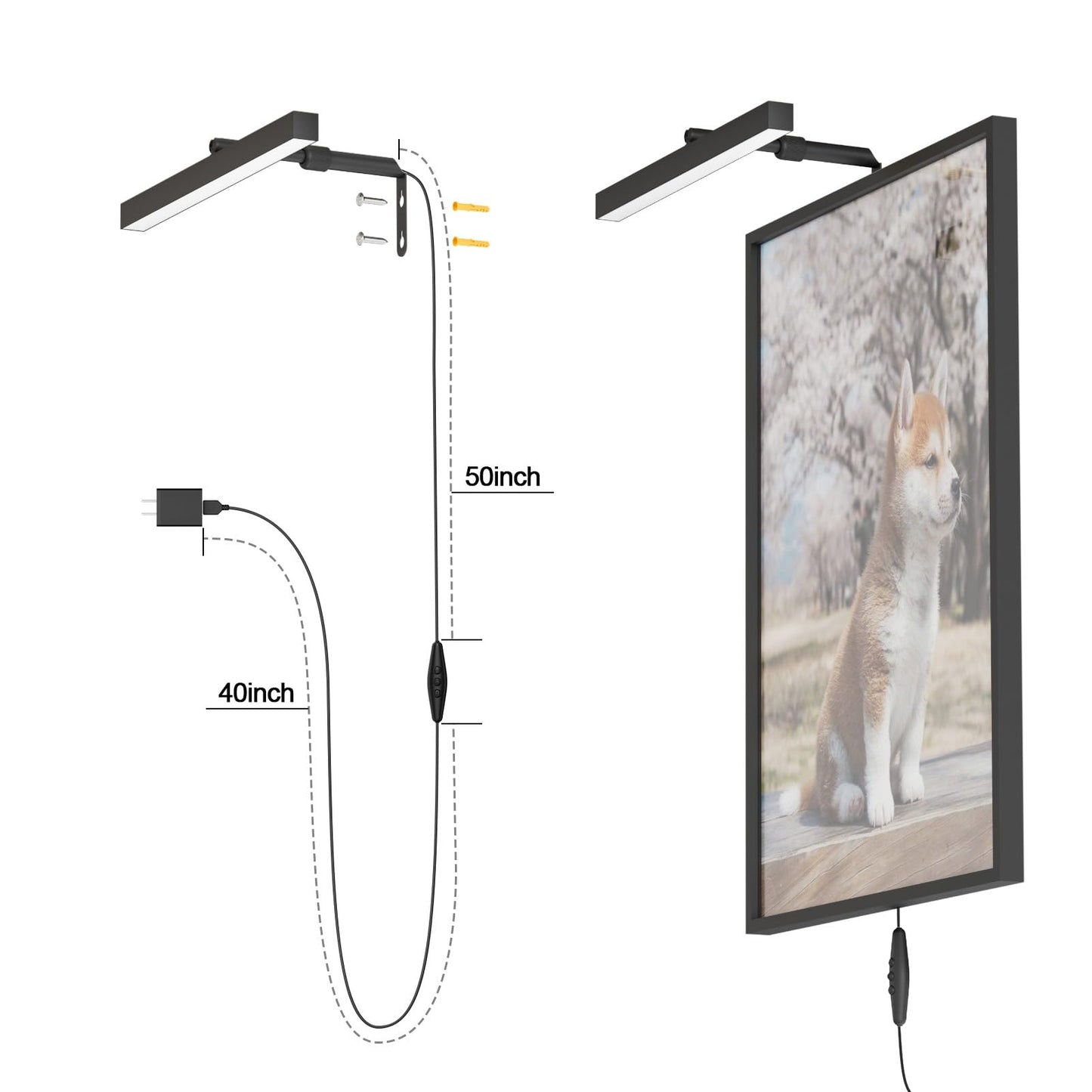 Coinmit 4W Plug In Picture Light For discomfort-reducingtings With Remote Control  12 Led Art Display Lighting For Gallery  Dartboard  Artwork  Black Wall Mounted Picture Frame Light