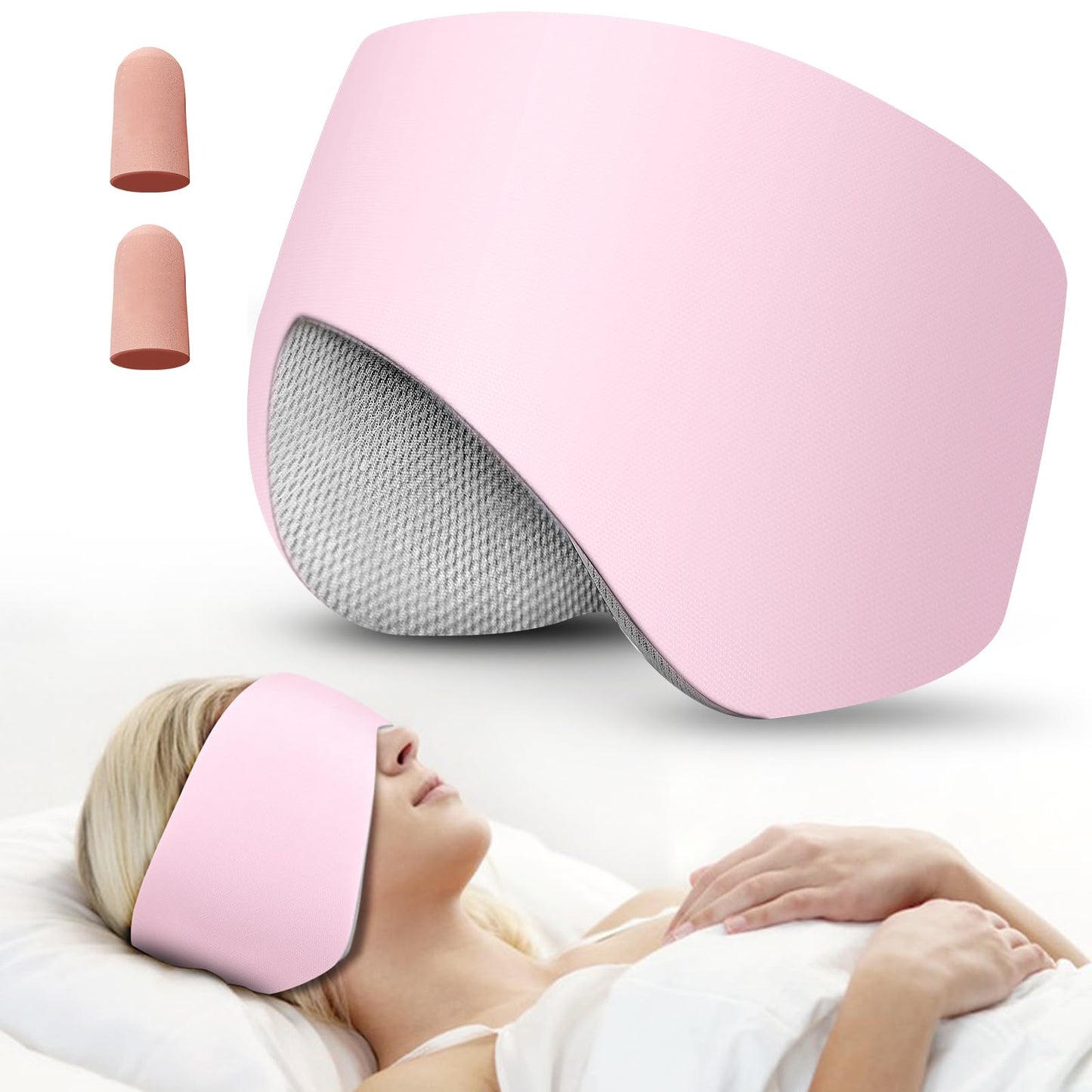 Sleep Mask, Eye Mask for Sleeping with Heads Adjustable, Earmuffs for Sleep for Men & Women, 2 in 1 Ear Mask and Blindfold, Soft Dual-Sided All-Season Eye Cover for Side Sleepers (Pink)