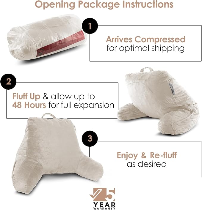 Nestl Reading Pillow Standard Bed Pillow, Back Pillow for Sitting in Bed Shredded Memory Foam Chair Pillow, Reading & Bed Rest Pillows Linen Back Pillow for Bed, Bed Chair Arm Pillow with Pockets