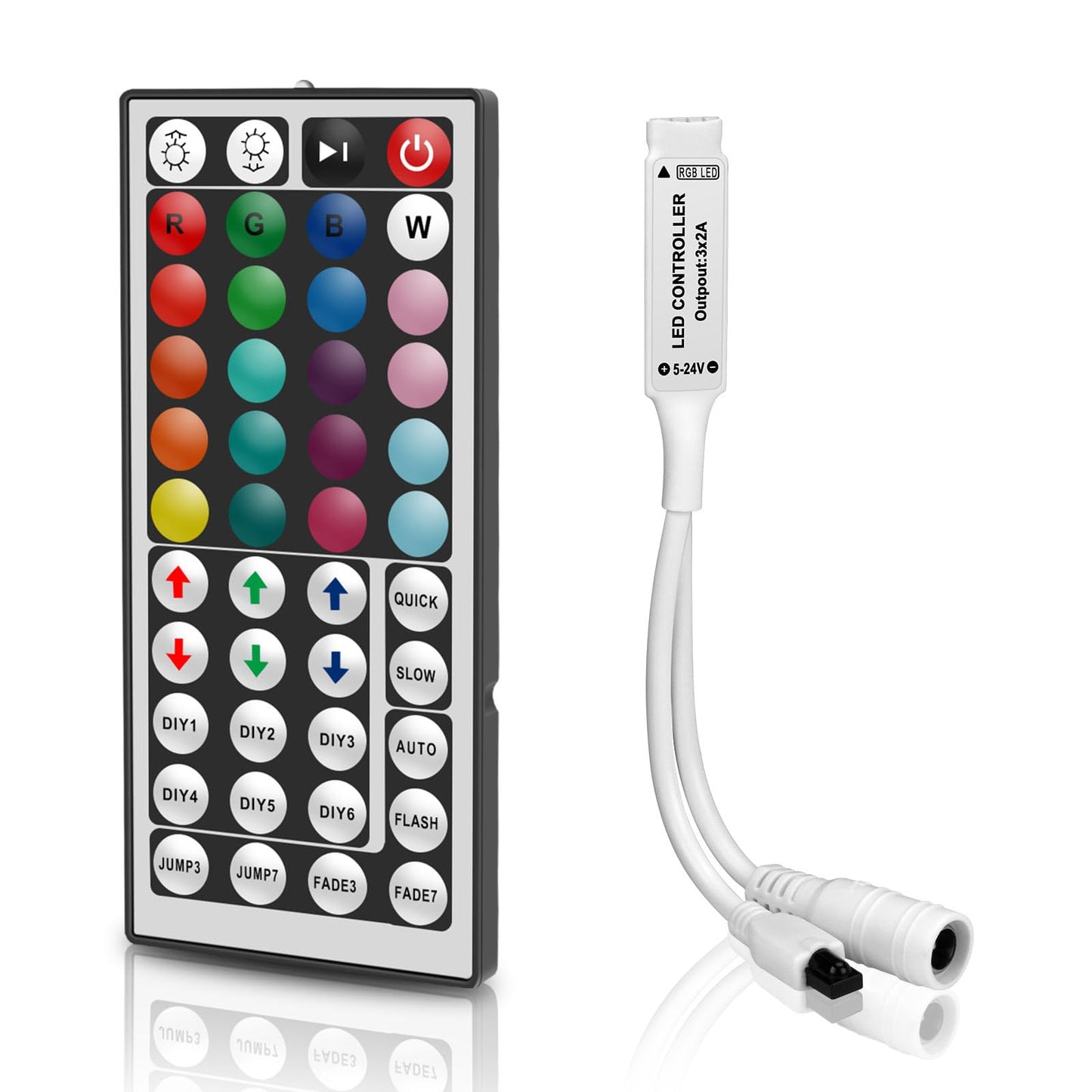VIPMOON 44 Key IR RGB LED Strip Light Remote Controller, DC 5V-24V, Plastic, Multicolored, Model MT44KEY