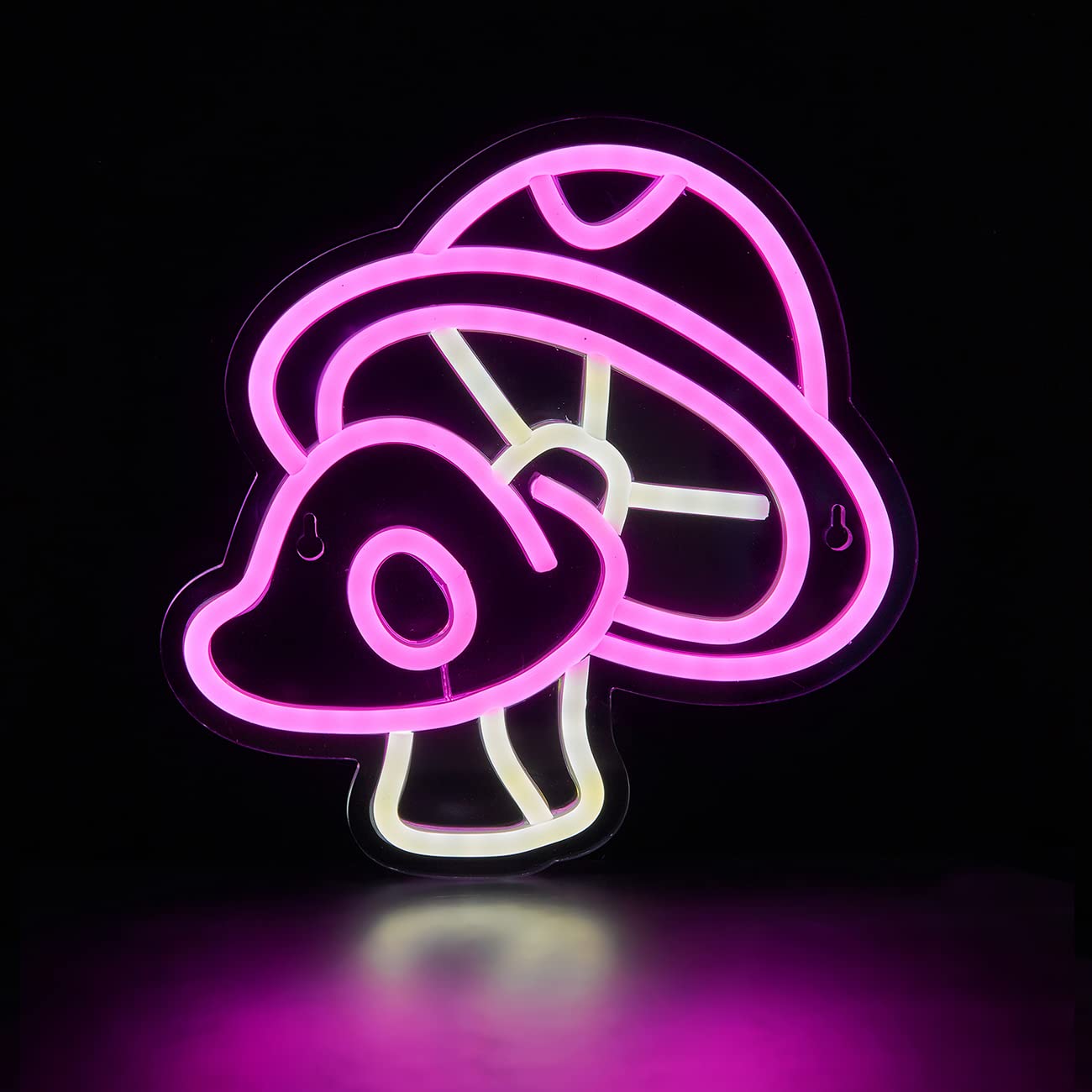 Chi-buy LED Neon Sign - USB Powered Mushroom Night Light - Double Pink - Polystyrene - 3D Wall Art for Kids Room Decor