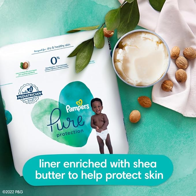 Pampers Pure Protection Baby Diapers, Size 0 (10 lbs ), 128 Count, Up to 100% Leakproof, Premium Plant-based Skin Protection, Hypoallergenic Soft Diapers