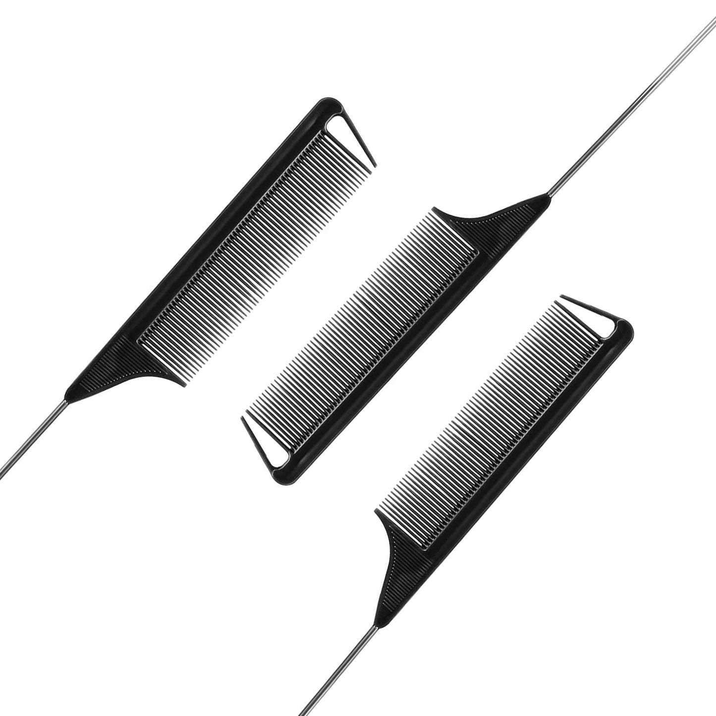 Rat Tail Combs Set: 3-Pack Teasing Styling Combs with Long Steel Pins for Women, Parting Combs for All Hair Types (Black)